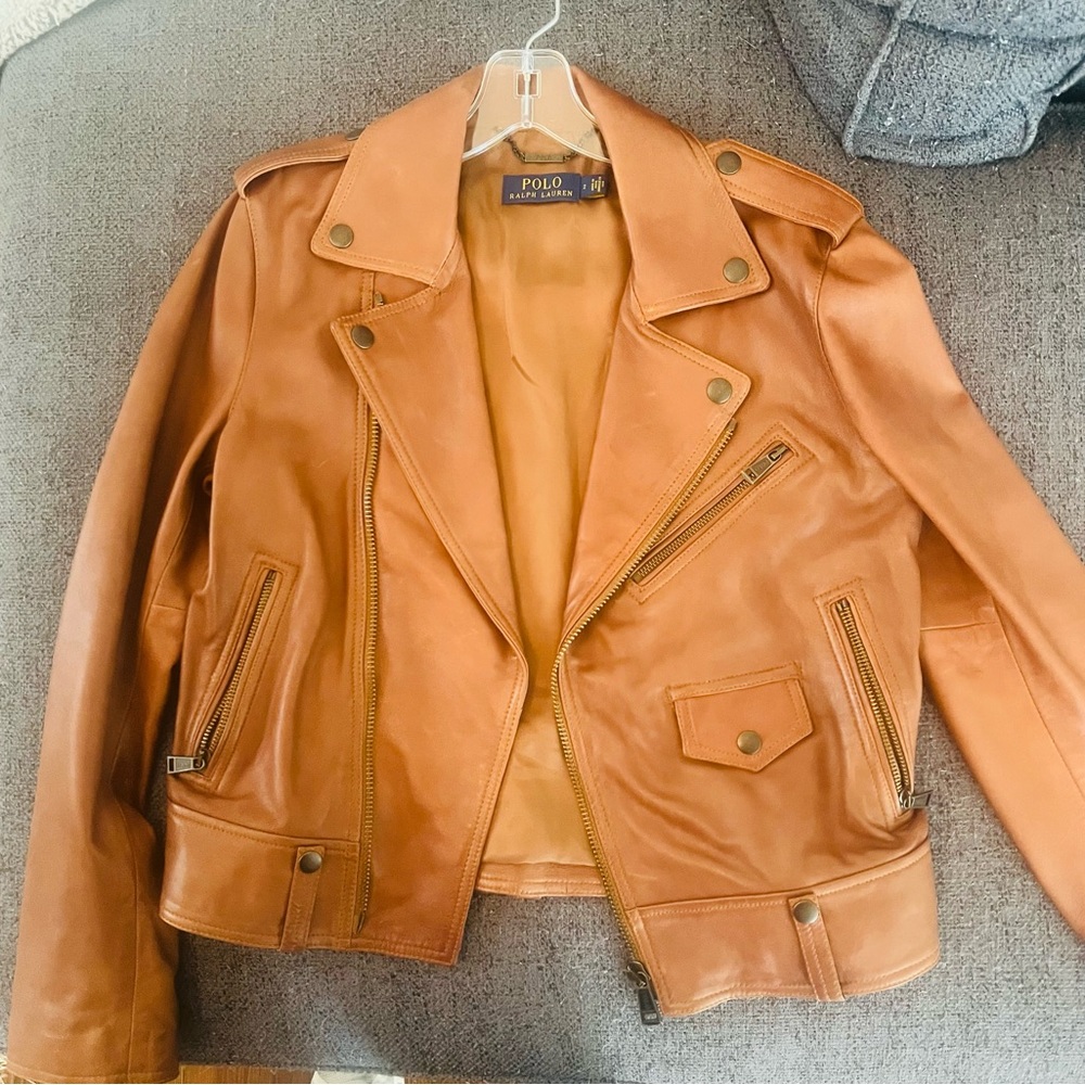 Polo by Ralph Lauren Tan Leather Moto Jacket
